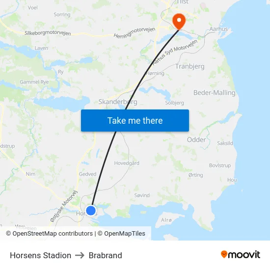 Horsens Stadion to Brabrand map
