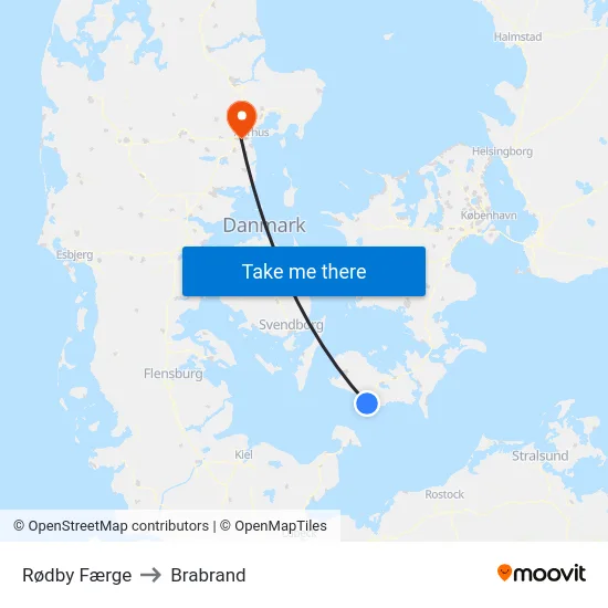 Rødby Færge to Brabrand map