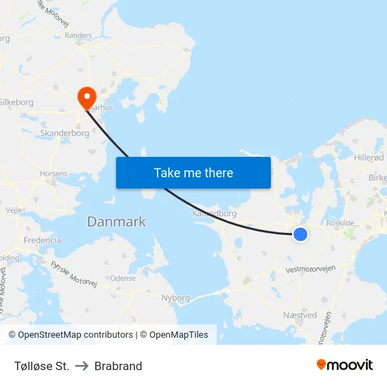 Tølløse St. to Brabrand map