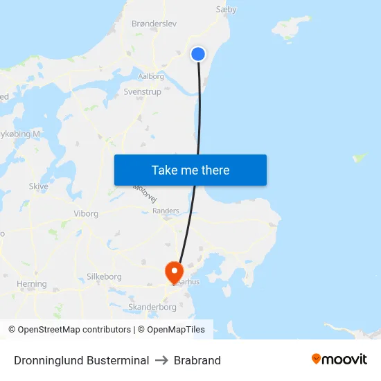 Dronninglund Busterminal to Brabrand map