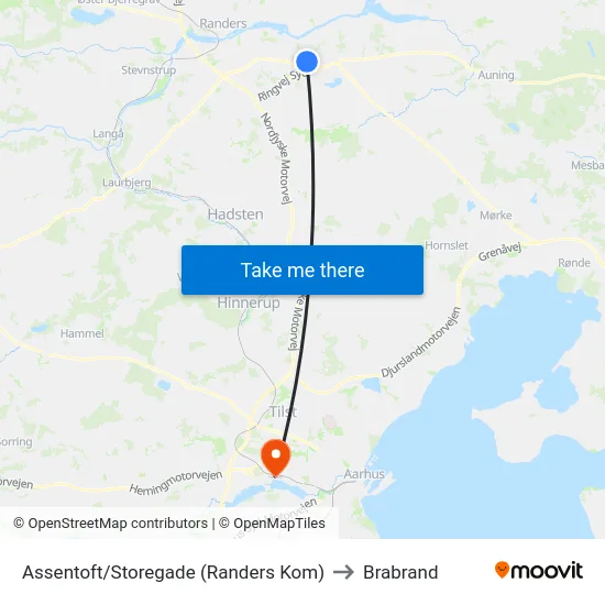Assentoft/Storegade (Randers Kom) to Brabrand map