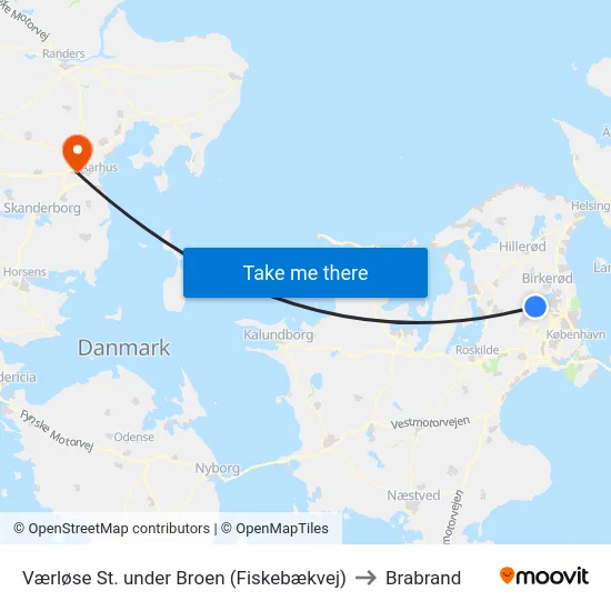 Værløse St. under Broen (Fiskebækvej) to Brabrand map
