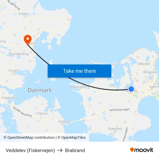 Veddelev (Fiskervejen) to Brabrand map