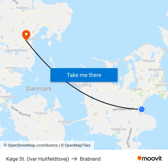 Køge St. (Ivar Huitfeldtsvej) to Brabrand map