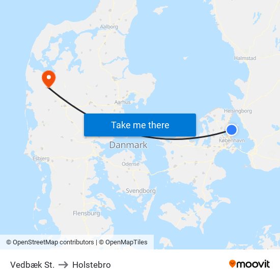 Vedbæk St. to Holstebro map