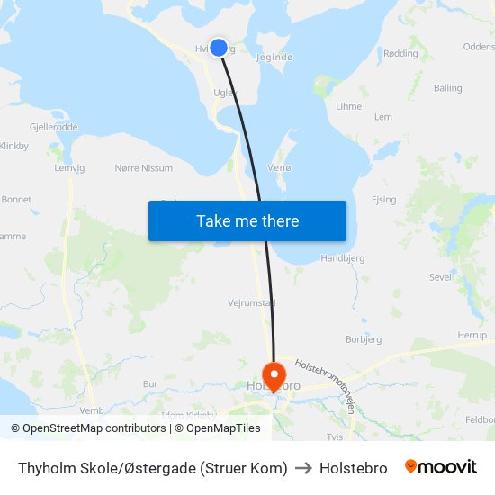 Thyholm Skole/Østergade (Struer Kom) to Holstebro map