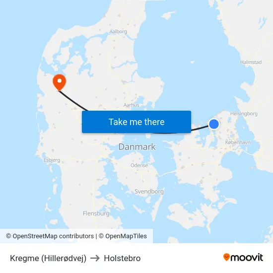 Kregme (Hillerødvej) to Holstebro map