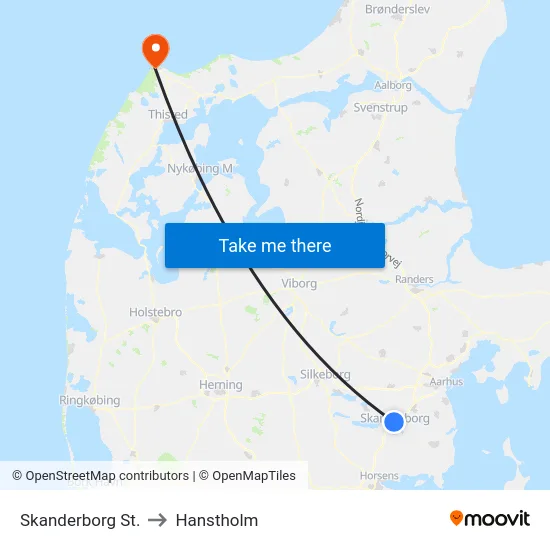 Skanderborg St. to Hanstholm map
