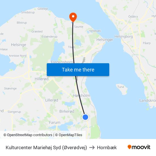 Kulturcenter Mariehøj Syd (Øverødvej) to Hornbæk map