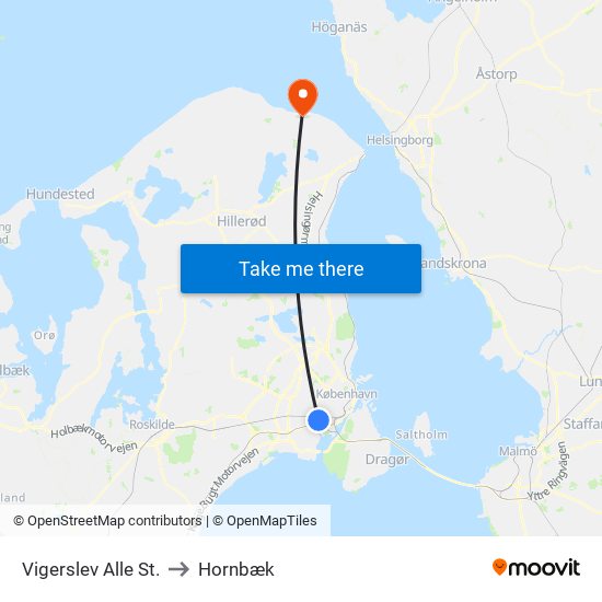 Vigerslev Alle St. to Hornbæk map