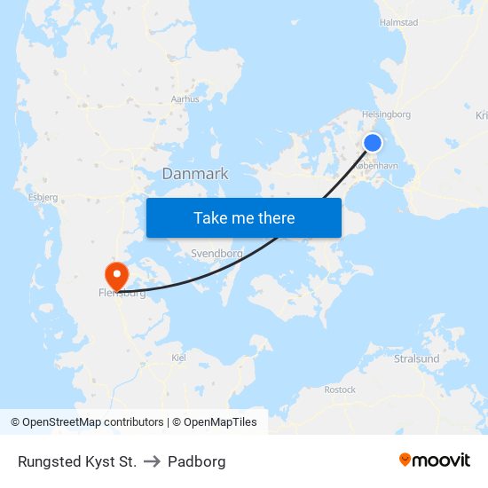 Rungsted Kyst St. to Padborg map