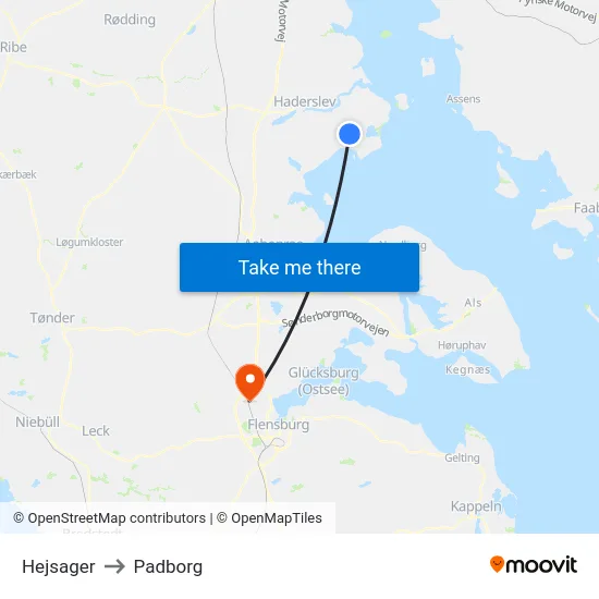 Hejsager to Padborg map