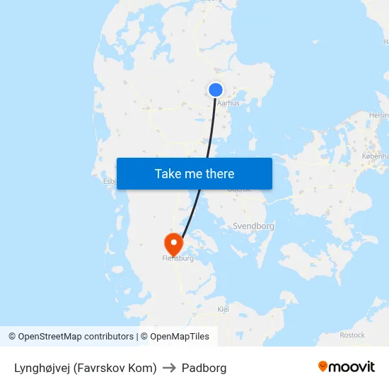 Lynghøjvej (Favrskov Kom) to Padborg map