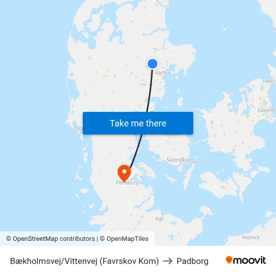 Bækholmsvej/Vittenvej (Favrskov Kom) to Padborg map