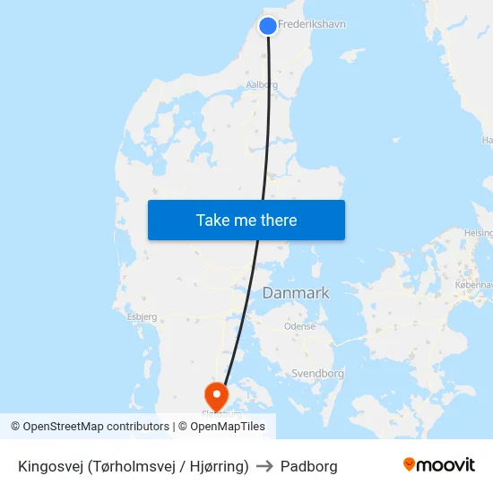 Kingosvej (Tørholmsvej / Hjørring) to Padborg map