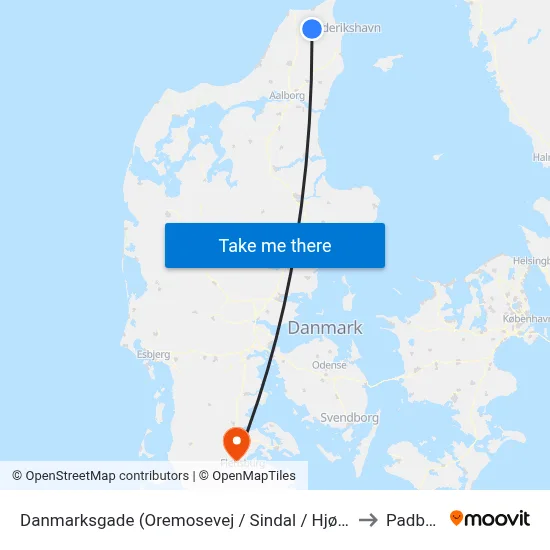 Danmarksgade (Oremosevej / Sindal / Hjørring K.) to Padborg map