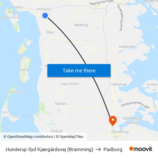 Hunderup Syd Kjærgårdsvej (Bramming) to Padborg map