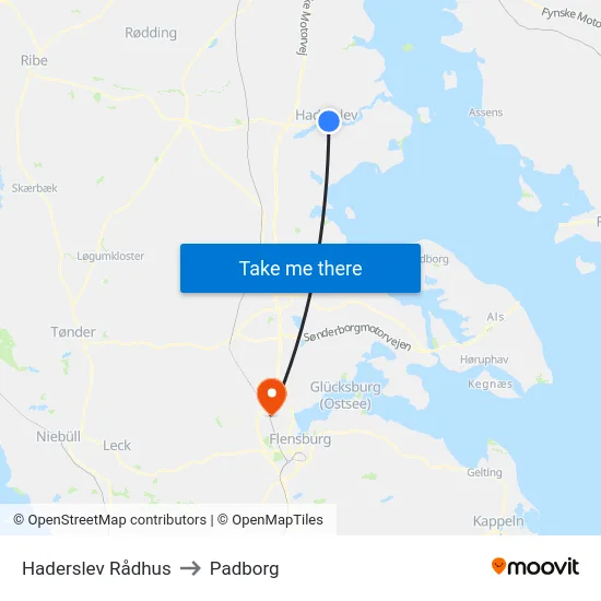 Haderslev Rådhus to Padborg map