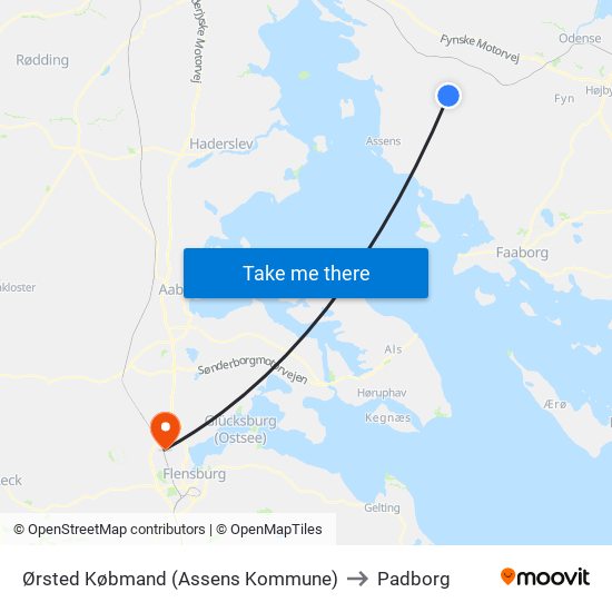 Ørsted Købmand (Assens Kommune) to Padborg map