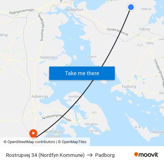 Rostrupvej 34 (Nordfyn Kommune) to Padborg map