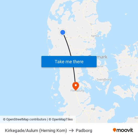 Kirkegade/Aulum (Herning Kom) to Padborg map