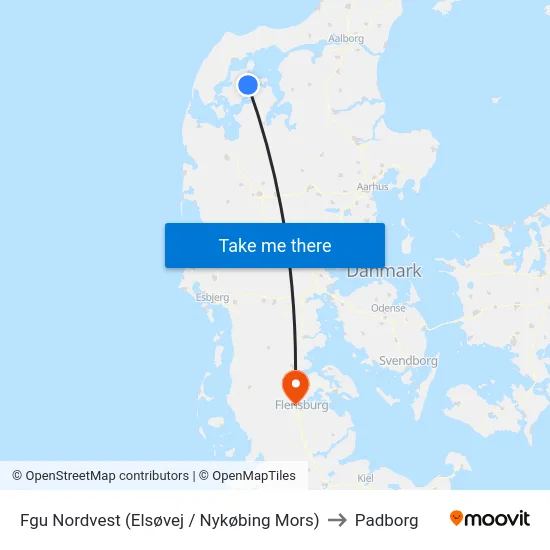 Fgu Nordvest (Elsøvej / Nykøbing Mors) to Padborg map