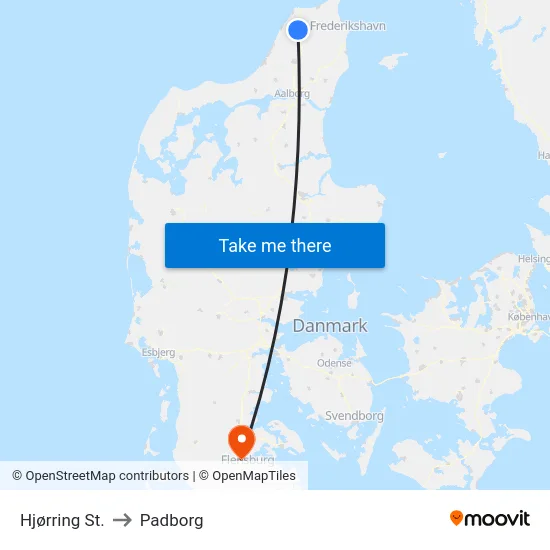Hjørring St. to Padborg map