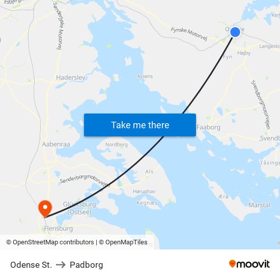 Odense St. to Padborg map