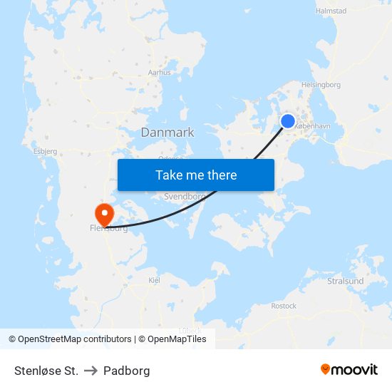 Stenløse St. to Padborg map