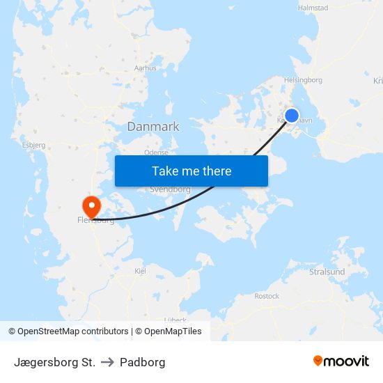 Jægersborg St. to Padborg map