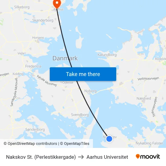 Nakskov St. (Perlestikkergade) to Aarhus Universitet map