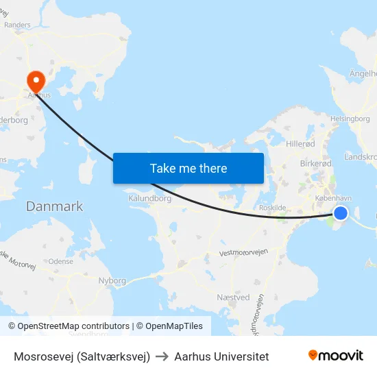 Mosrosevej (Saltværksvej) to Aarhus Universitet map