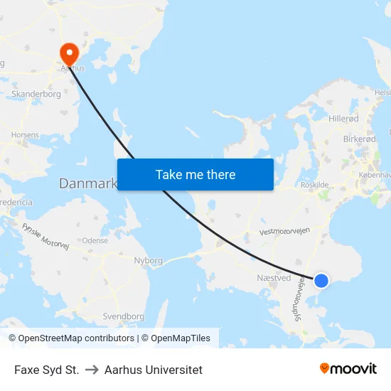 Faxe Syd St. to Aarhus Universitet map