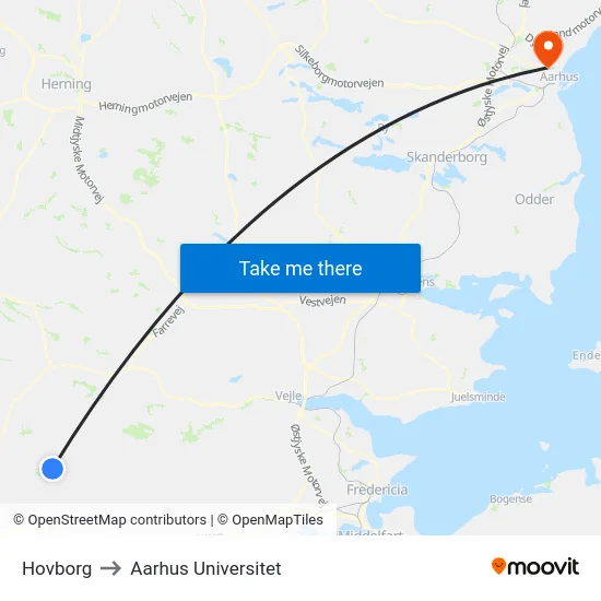 Hovborg to Aarhus Universitet map