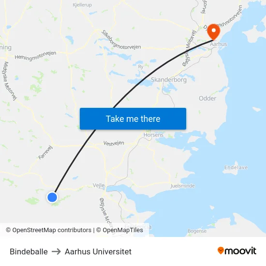 Bindeballe to Aarhus Universitet map
