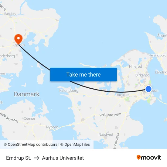 Emdrup St. to Aarhus Universitet map