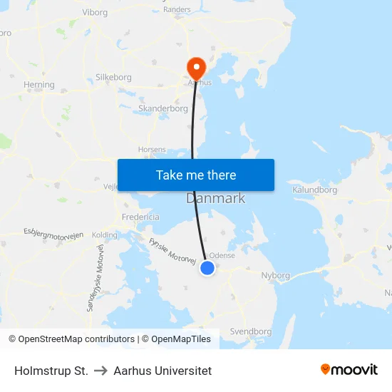 Holmstrup St. to Aarhus Universitet map