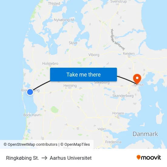 Ringkøbing St. to Aarhus Universitet map