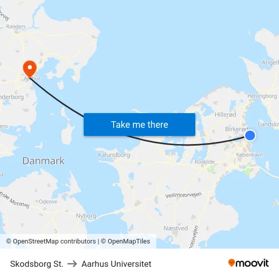 Skodsborg St. to Aarhus Universitet map