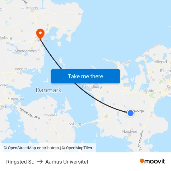 Ringsted St. to Aarhus Universitet map