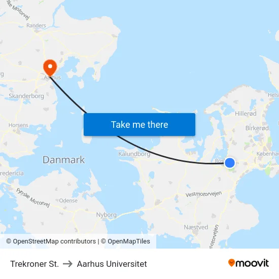 Trekroner St. to Aarhus Universitet map
