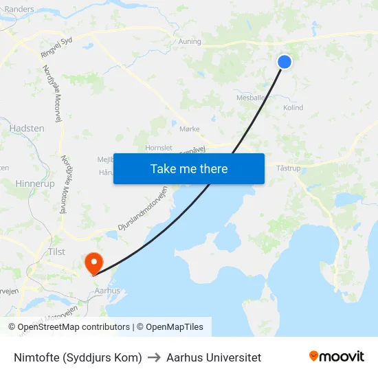 Nimtofte (Syddjurs Kom) to Aarhus Universitet map