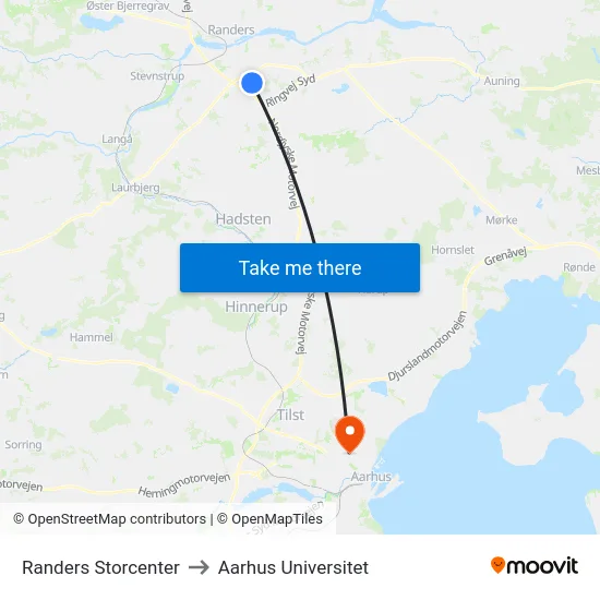 Randers Storcenter to Aarhus Universitet map