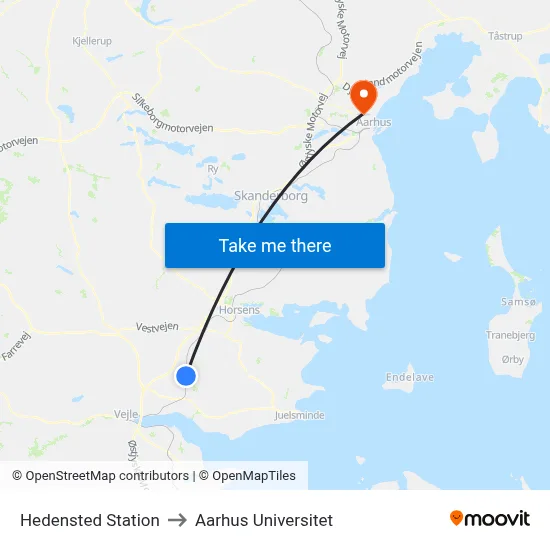 Hedensted Station to Aarhus Universitet map