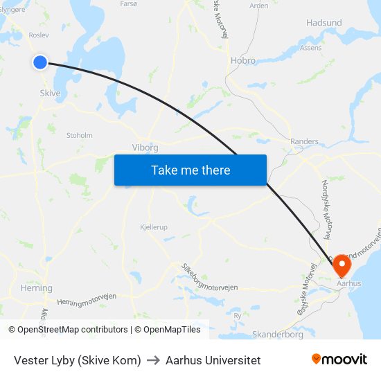 Vester Lyby (Skive Kom) to Aarhus Universitet map
