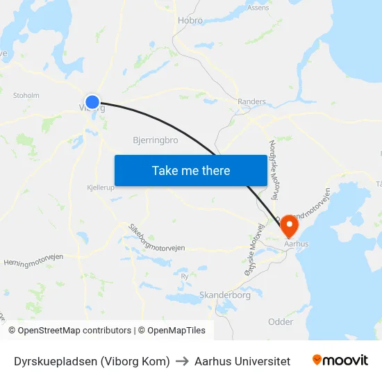 Dyrskuepladsen (Viborg Kom) to Aarhus Universitet map