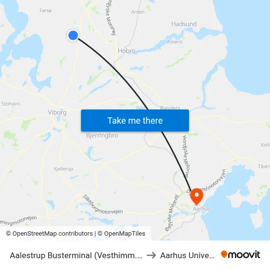 Aalestrup Busterminal (Vesthimm. Komm.) to Aarhus Universitet map