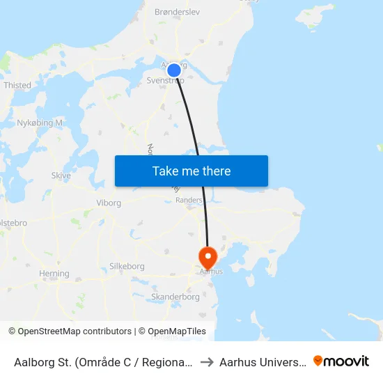 Aalborg St. (Område C / Regionalbus) to Aarhus Universitet map