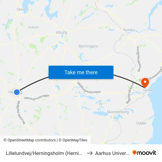 Lillelundvej/Herningsholm (Herning Kom) to Aarhus Universitet map
