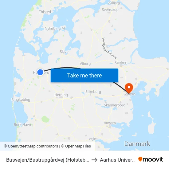 Busvejen/Bastrupgårdvej (Holstebro Kom) to Aarhus Universitet map